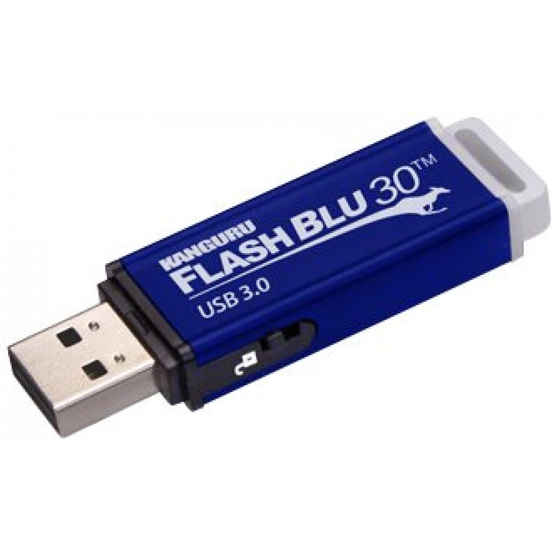 Kanguru FlashBlu30 USB 3.0 with Write Protect Switch (64 GB, USB 3.0), USB Stick, Blau