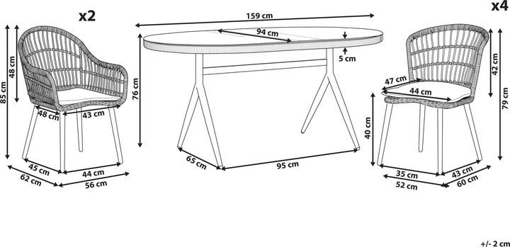 Actual product image Beliani Garden Furniture Set Rattan Natural 6-Seater Cushions Beige ALIANO II (159 cm)
