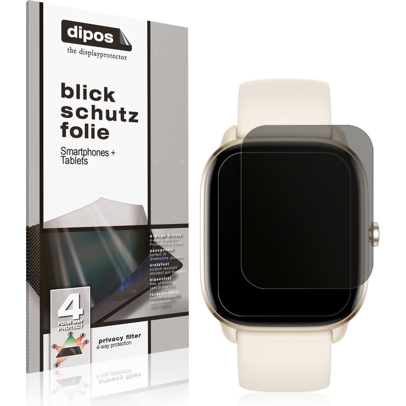Dipos Blickschutzfolie 4-Way Privacy, Smartwatch Schutzfolie, Transparent