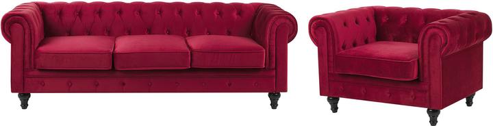 Produktbild Beliani Sofa Set Samtstoff dunkelrot 4-Sitzer CHESTERFIELD (Chesterfield)