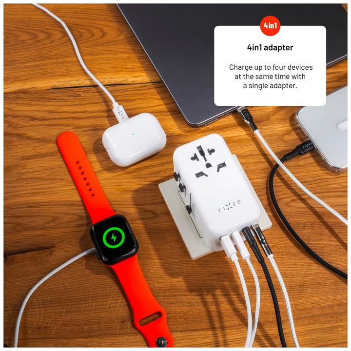 Actual product image Fixed Voyager World Adapter, 3xUSB-C/1xUSB, GaN, 120W, white