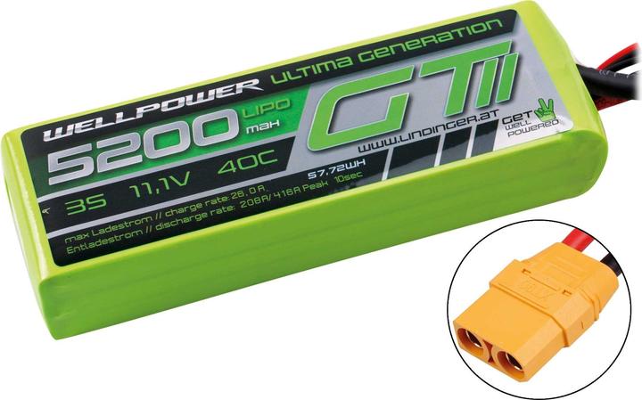 Produktbild Wellpower LIPO AKKU ULTIMA GT II 5200 MAH / 11,1 Volt 3S 40/80C CH5/8 XT-90 (11.10 V, 5200 mAh)