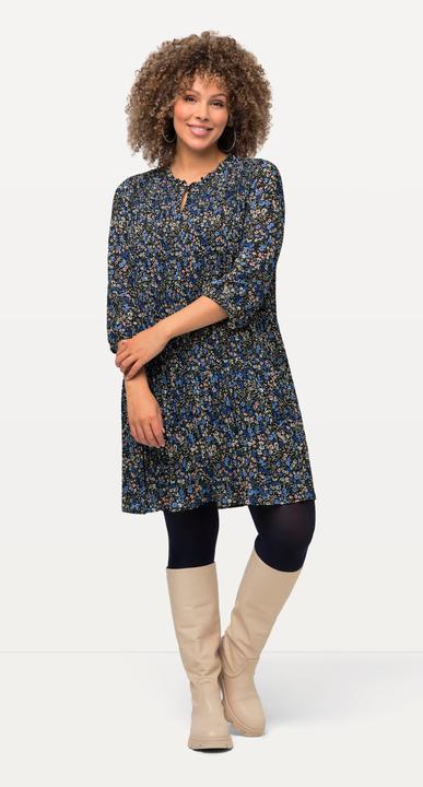Produktbild Ulla Popken Plissee-Minikleid, Blüten, Rüschen, Stehkragen, 3/4-Arm (50, 52)