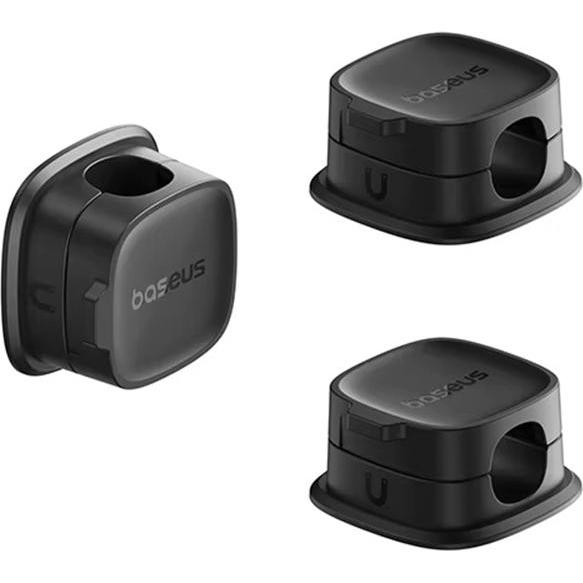 Baseus, Portacavi, - Cable Organizer Lite Series Magnetic (B01331106111-00) - 3 Pack Pieces, 3M Adhesive - Black