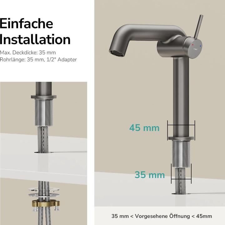 Produktbild Emke Wasserhahn Bad Messing Keramikkartusche Luftsprudler Waschtischarmatur Mischbatterie einfache Instal