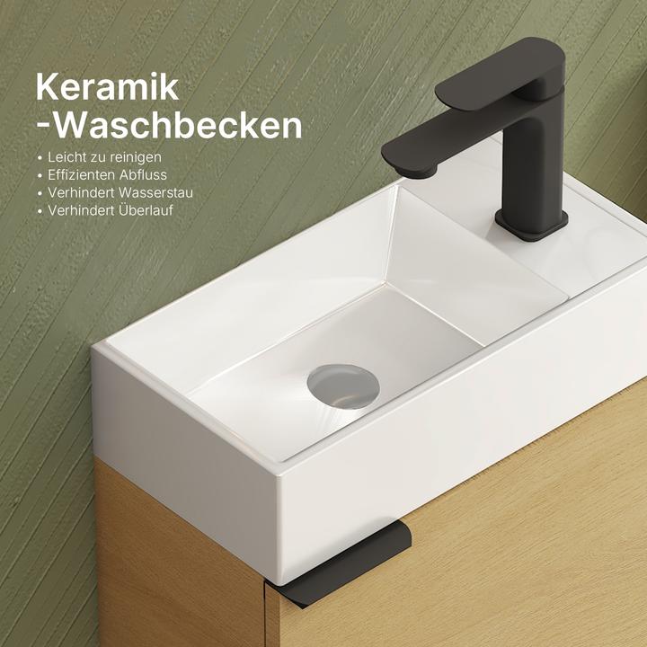Produktbild Emke Badunterschrank mit Aufsatzwaschbecken Eiche horizontal Soft Close Tür, Einlegeböden, hängend