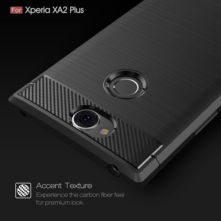 Produktbild König Design Hülle Handy Schutz für Sony Xperia XA2 Plus Case Cover Bumper Carbon Optik Grau (Xperia XA2 Plus)