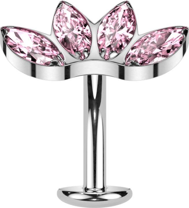 Produktbild Star Piercing Threadless Labret-Stab Banane silber Fächer silber mit vier Kristallen pink (ohne Messing, Titan)