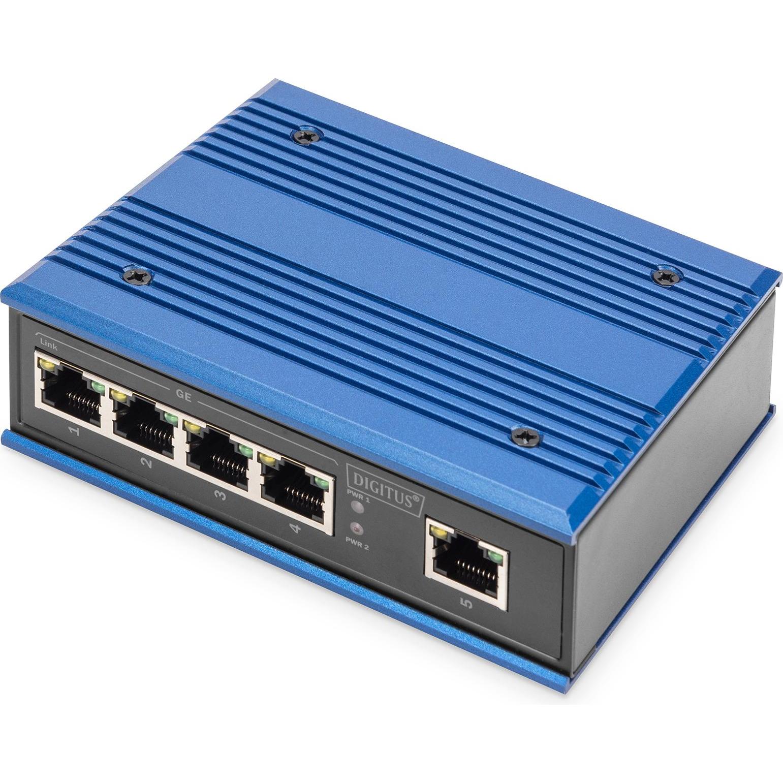 Digitus Switch Gigabit industriale a 5 porte (5 porte), Switch di rete, Blu