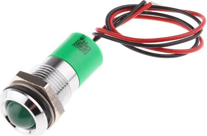 Produktbild RS PRO 14mm vorsteh verchrom LED Drähte grü 24V