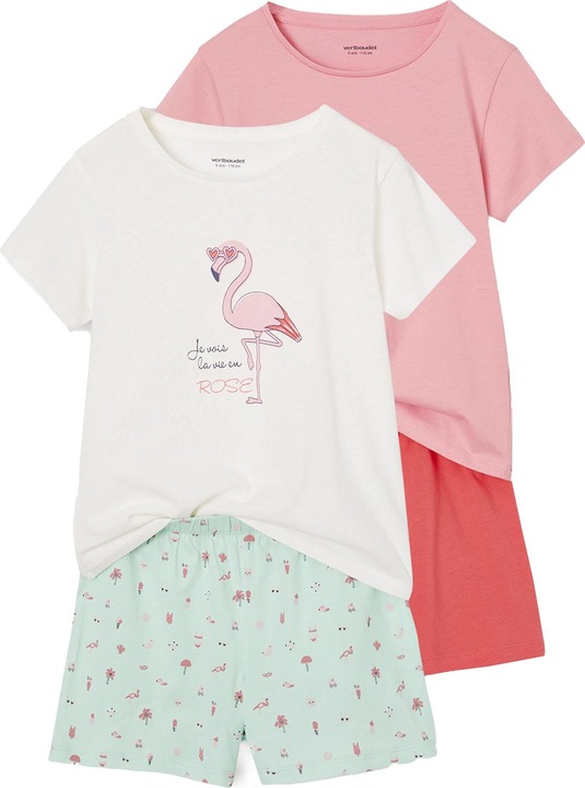 Actual product image Vertbaudet 2er-Pack Mädchen Sommer-Schlafanzüge Regenbogen & Flamingo, mit Recycling-Baumwolle (98)