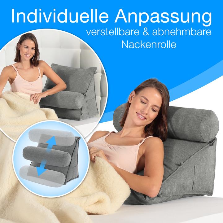 Actual product image Aktivshop Rückenkissen Bett/Sofa mit Abnehmbarer Nackenrolle und Seitentasche, Rückenstützkissen mit (55 x 50 x 30 cm)