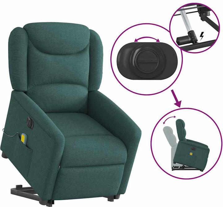 Immagine prodotto VidaXL Poltrona massaggiante elettrica con ausilio per la risalita Tessuto verde scuro