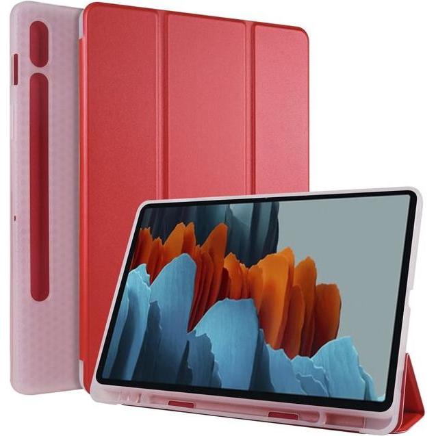 MU Classic Dreifach faltbare Hülle mit Stylus Halterung (Galaxy Tab S7), Tablet Hülle, Rot