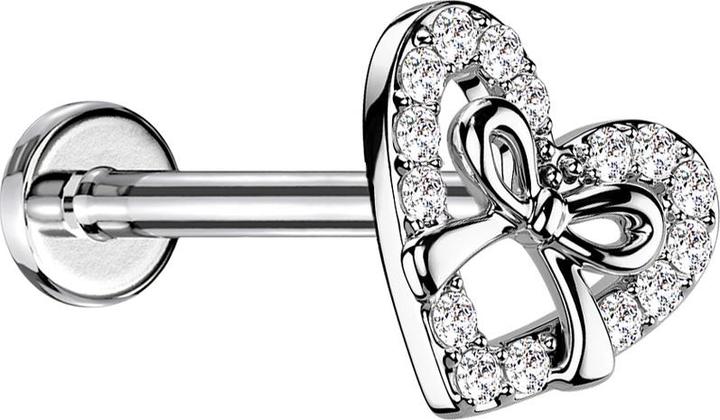 Immagine prodotto Star Piercing Micro Labret filo interno cristalli cuore argento e occhiello (Ottone, Acciaio chirurgico 316L)