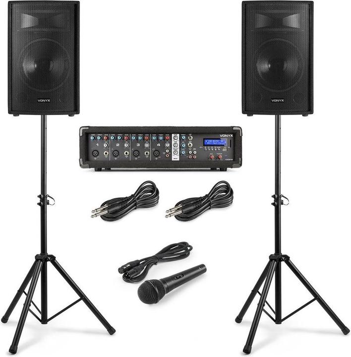 Vonyx VX210 Système de sonorisation complet pour le chant - 2 haut-parleurs de 10 pouces - mixeurs à 4