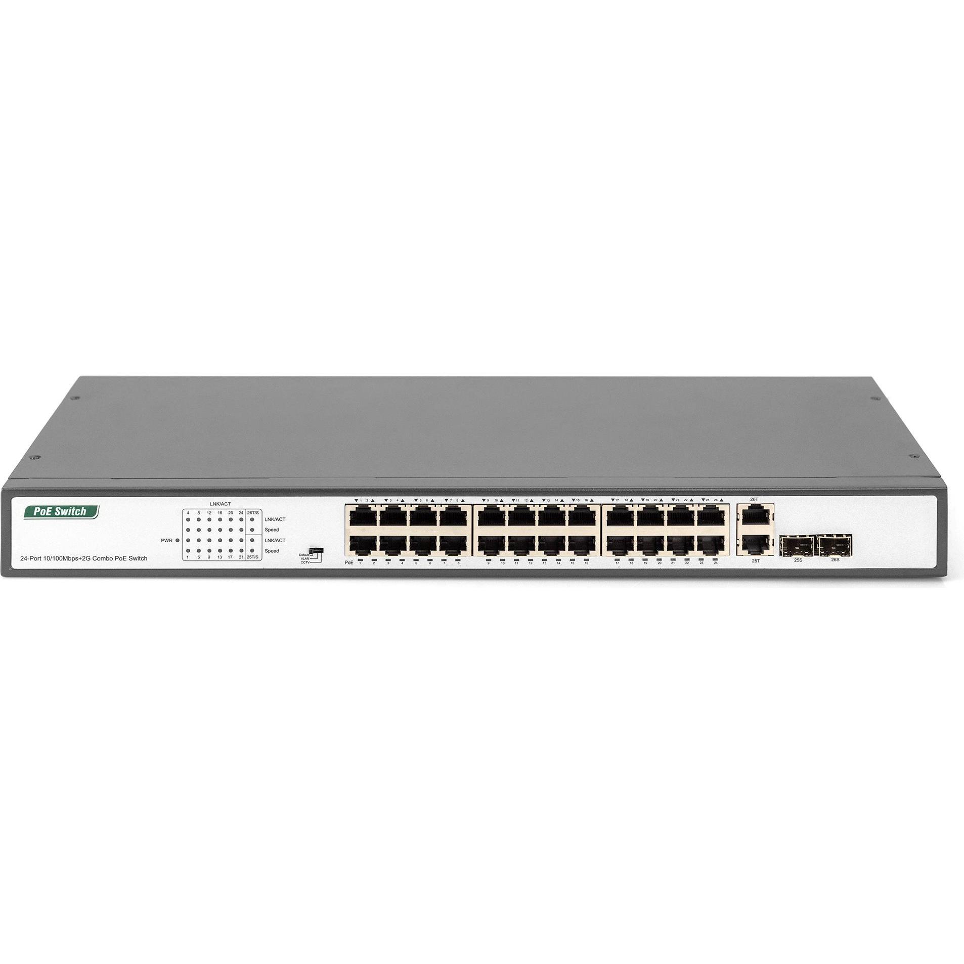 Thumbnail - Digitus 24-Port Fast Ethernet PoE Switch (26 Ports), Netzwerk Switch, Schwarz