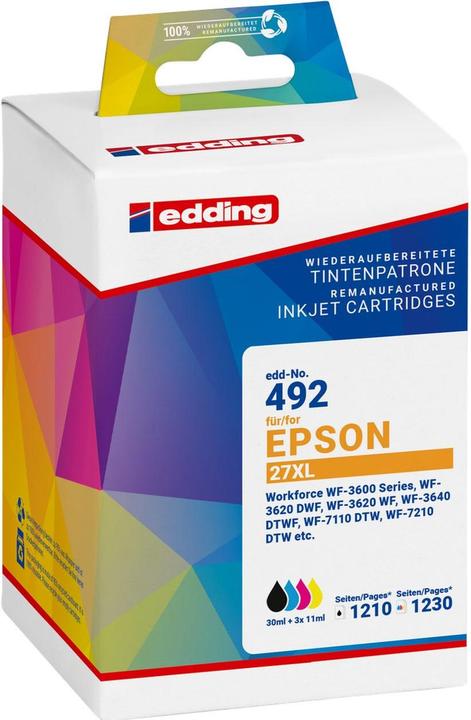 Edding EDD-492 schwarz, cyan, magenta, gelb Druckerpatronen kompatibel zu EPSON 27XL / T2711XL/12XL (BK, C, M, Y)