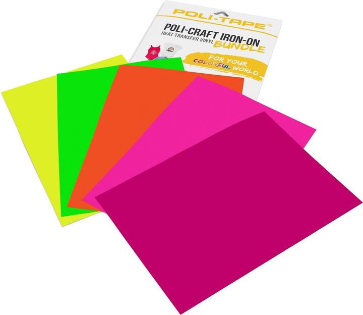 Image du produit Poli-tape Aufbügelfolie Neon A4, mehrfarbig, 5 Stück