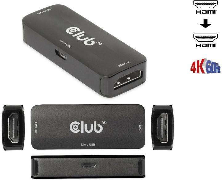 Actual product image Club 3D Club3D Repeater HDMI > HDMI 4K60Hz active Bu/Bu retail (0.06 m)