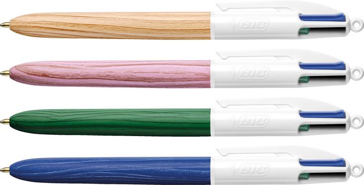Immagine prodotto Bic Penna a sfera retrattile 4 colori stile legno, 30 display (Blu/bianco, Rosa/Bianco, verde/bianco, Natura/bianco, 30 x)