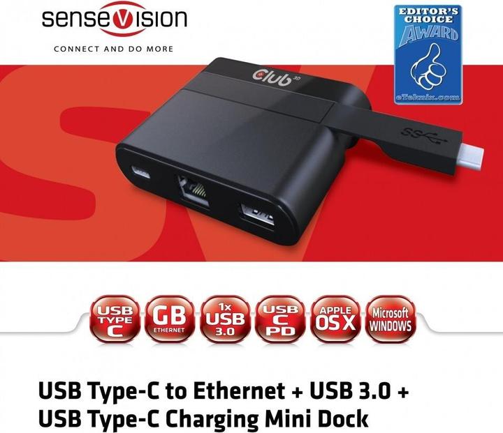 Produktbild Club 3D SenseVision USB Type-C Mini Dock (USB-C, 3 Ports)