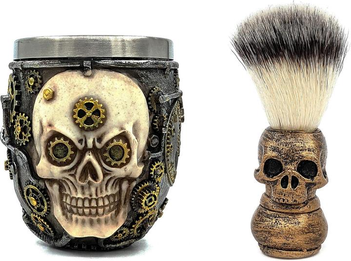 Produktbild Bate Totenkopf Rasierschale mit Bürste einfarbig mit Muster oben