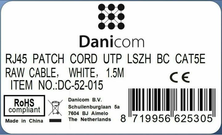 Produktbild Dsit CAT5e Netzwerkkabel, U/UTP, 1.50 meter, Weiss, 100% Kupfer (UTP, CAT5e, 1.50 m)