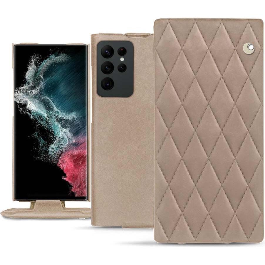 Noreve Lederschutzhülle vertikal (Samsung Galaxy S22 Ultra), Smartphone Hülle, Beige