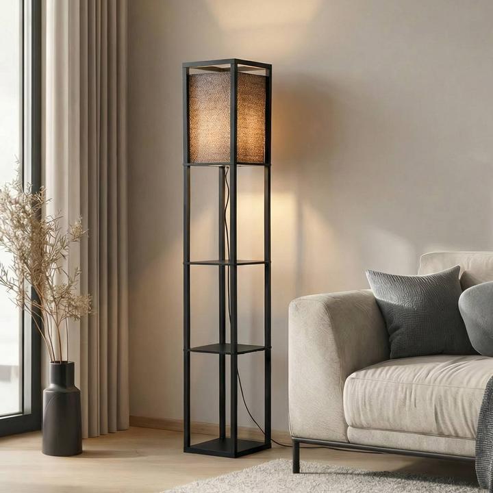 Produktbild Lindby Birta Stehleuchte mit Ablage, Holz, schwarz (E27)