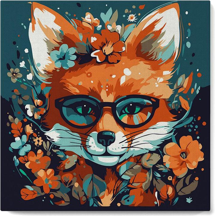 Image du produit Figured'Art Mini Peinture par Numéros avec Cadre - Renard fantaisie et Fleurs