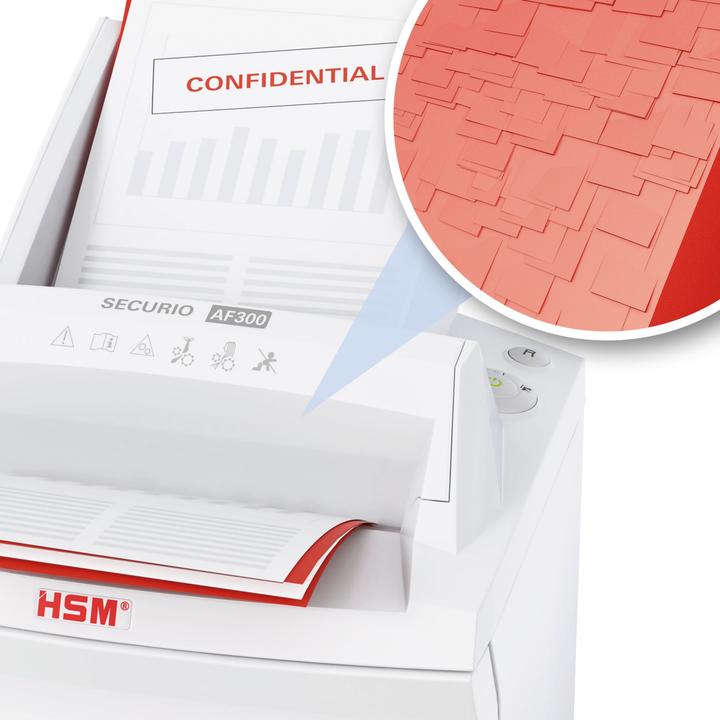 Produktbild HSM Autofeed Aktenvernichter SECURIO AF300 Sicherheitsstufe P-5, 10 Blatt, dauerhafter Betrieb (Partikelschnitt)
