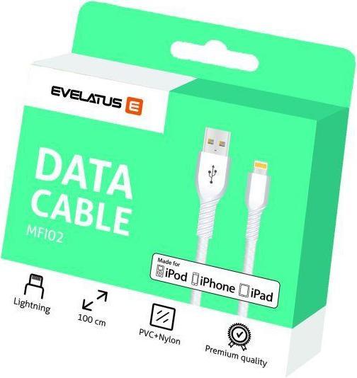Image du produit Evelatus Câble USB Cable Lightning 1m Data Cable MFI02 Black MFi Licensed (1 m, USB 3.0)