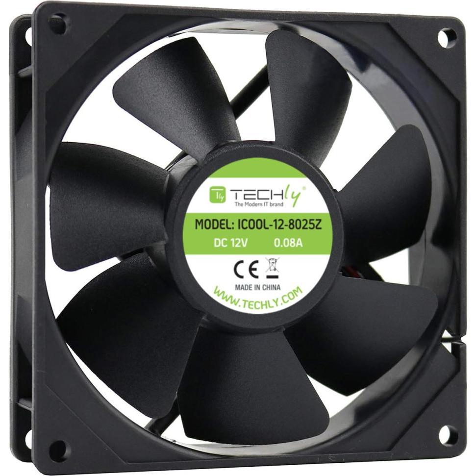 Techly Ventola per PC 80x80x25 12V (80 mm, 1 x), Ventola PC, Nero
