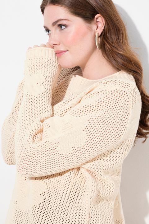 Actual product image Ulla Popken Eco Cotton Openwork Floral Knit Sweater (56)