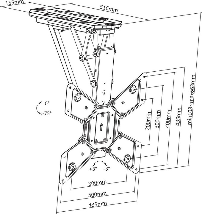 Immagine prodotto Nedis Supporto a soffitto motorizzato per televisori - 23 - 55 pollici - Max. 30 kg - 2 preimpostazioni (Soffitto, 55", 30 kg)