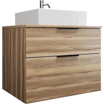 burgbad, Badmöbelset, Eqio Keramik-Aufsatzwaschtisch mittig, quadratisch, inklusive Waschtischunterschrank, Breite