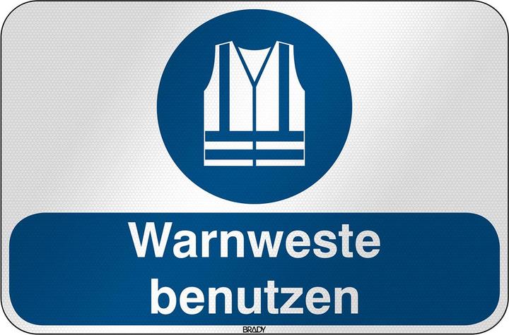 Brady M/M015/DE270/RFL-590X390-1, ISO Sicherheitsschild - Warnweste benutzen, Laminierter Polyeste