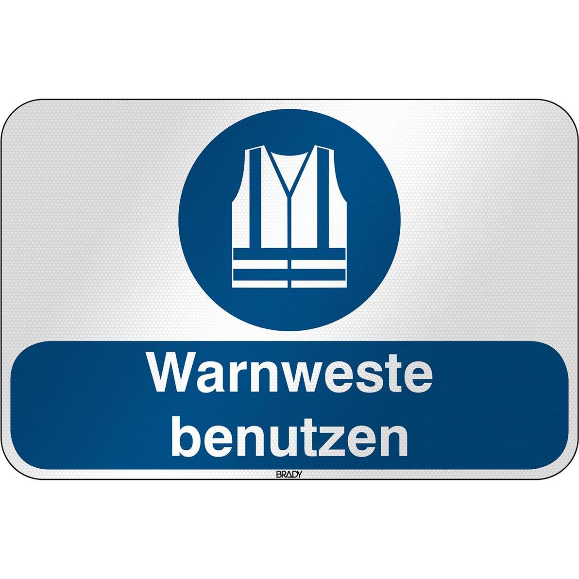 Brady, Segnaletica di sicurezza, M/M015/DE270/RFL-590X390-1, Cartello di sicurezza ISO - Usa gilet di sicurezza, Poliestere laminato
