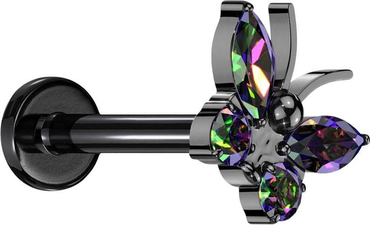 Actual product image Star Piercing Micro labret internal thread black butterfly black crystals dark multicolour (Titanium, without brass)