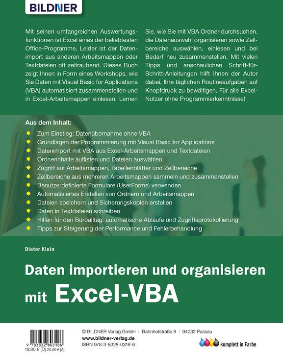 Image du produit Daten importieren und organisieren mit Excel-VBA (Allemand, Dieter Klein, 2019)