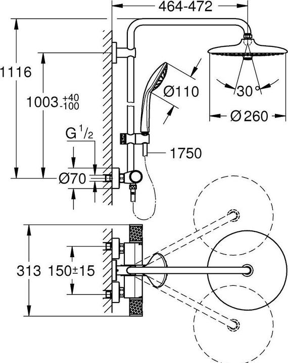 Actual product image Grohe Shower system EUPHORIA SYSTEM 260 with thermostatic mixer chrome