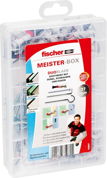 Fischer 548857 MEISTER-BOX DUOBLADE, praktische assortimentsdoos met 77 DUOBLADE deuvels, schroeven & haken. (1 Pcs.)