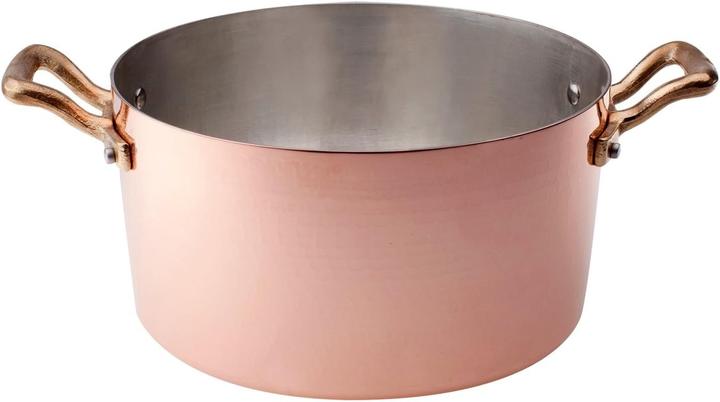 Baldassare Agnelli Handgehämmerte vertindete Kupferpfanne mit Messinggriffen (Bratpfanne, Kochtopf, Kupfer)