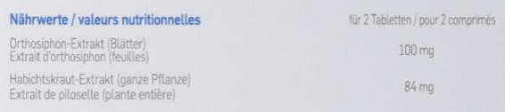 Valeurs nutritives et ingrédients Phytostandarts Orthosiphon-Habacée en comprimés (30 pièce(s), Cachets, 37 g)