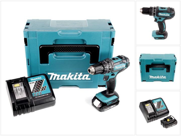 Actual product image Makita DHP 482 RA1J Battery impact drill 18 V 62 Nm + 1x battery 2.0 Ah + charger + Makpac (Rechargeable battery operated)