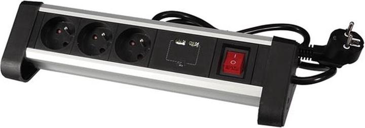 Productafbeelding Velleman 3-Voudige Tafelcontactdoosstrip Met 2 Usb-Poorten - 2,4 A - Stekker Type E (Frans Systeem) (3x, CEE 7/5, 1.40 m)