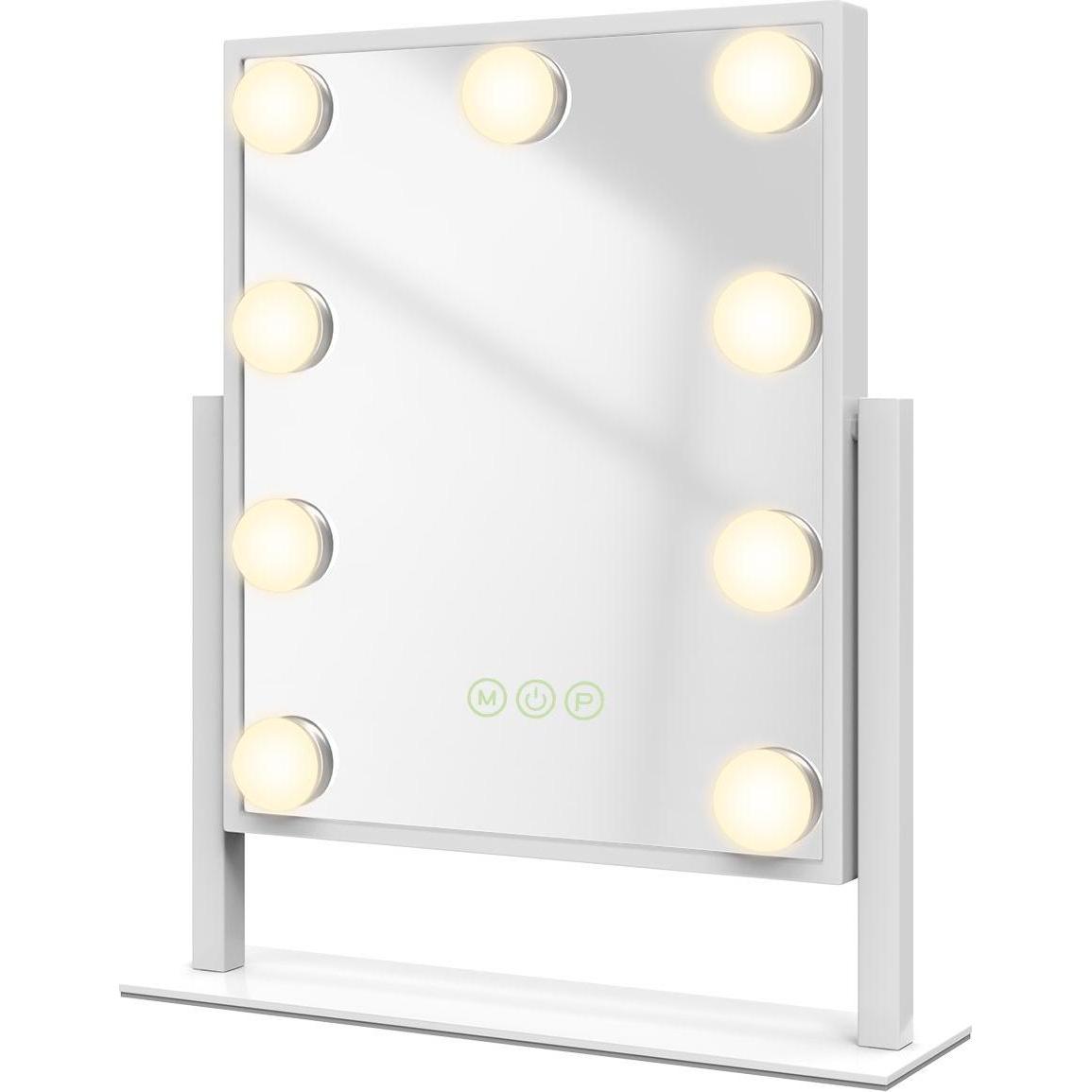 Emke, Kosmetikspiegel, Hollywood Kosmetikspiegel mit 9 Lampen, 1X+7X Vergrösserung, 3 Farbtemperatur, 30*36cm, Weiss