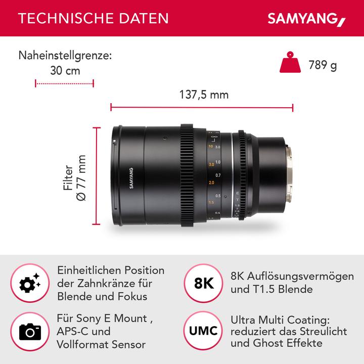 Productafbeelding Samyang MF 35mm T1.5 VDSLR MK2 Sony E (Sony E, Volledig formaat, APS-C / DX, Micro Vier Derde)