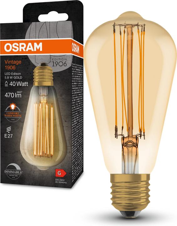 Produktbild Osram LED-Vintage-Lampe (E27, 5.80 W, 470 lm, 4 x, G)